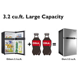 COSTWAY Compact Refrigerator 3.2 cu ft. Unit Small Freezer Cooler Fridge (Grey)