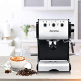 Espresso Machine Barsetto Coffee Machine 15 Bar Stainless Steel Coffee Brewer with Independent Milk Frother Wand for Cappuccino, Latte and Mocha (black)