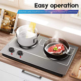 Cusimax Hot Plate Electric Double Burner Cast Iron Heating Plate Outdoor Stove 1800W with Adjustable Temperature Control Non-Slip Rubber Feet Black Stainless Steel Easy Clean Upgraded Version