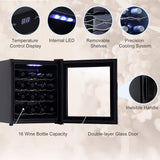 16 Bottles Wine Cooler, KUPPET Thermoelectric Freestanding Chiller-Counter Top Red/White Wine, Beer and Champagne Wine Cellar-Digital Temperature Display-Double-layer Glass Door-Quiet Operation