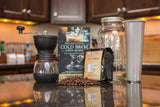 Cold Brew Coffee Maker Starter Kit - Half Gal Mason Jar | Stainless Filter Basket | Ceramic Burr Coffee Grinder | Half Pound Certified Organic Whole Bean Cold Brew Coffee Blend | Recipe & Instruction Book
