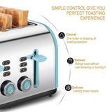 4-Slice Toaster, CUSINAID 4 Wide Slots Stainless Steel Toasters with Reheat Defrost Cancel Function, 7-Shade Setting, Blue