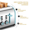 4-Slice Toaster, CUSINAID 4 Wide Slots Stainless Steel Toasters with Reheat Defrost Cancel Function, 7-Shade Setting, Blue