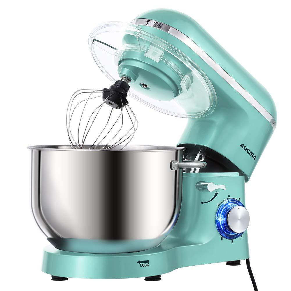 Aucma Stand Mixer,6.5-QT 660W 6-Speed Tilt-Head Food Mixer, Kitchen Electric Mixer with Dough Hook, Wire Whip & Beater (6.5QT, Blue)