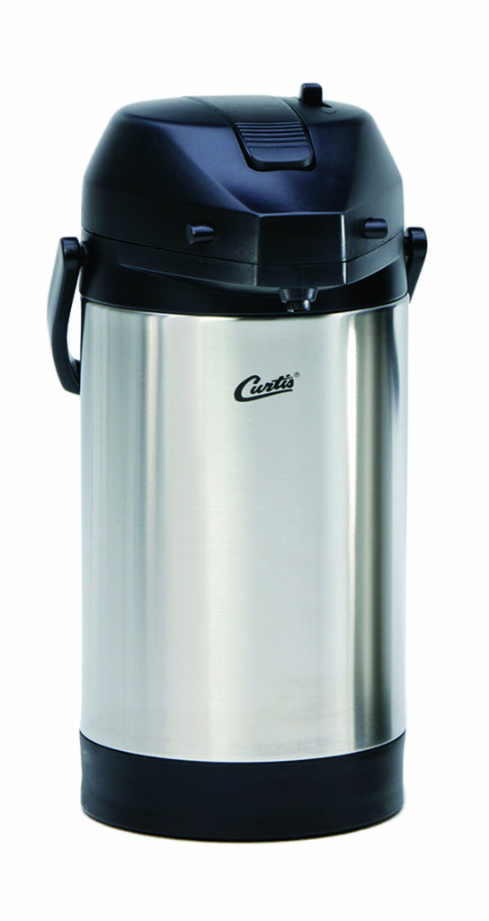 Wilbur Curtis Thermal Dispenser Air Pot, 3.0L S.S. Body S.S. Liner Lever Pump - Commercial Airpot Pourpot Beverage Dispenser - TLXA3001S000 (Each)