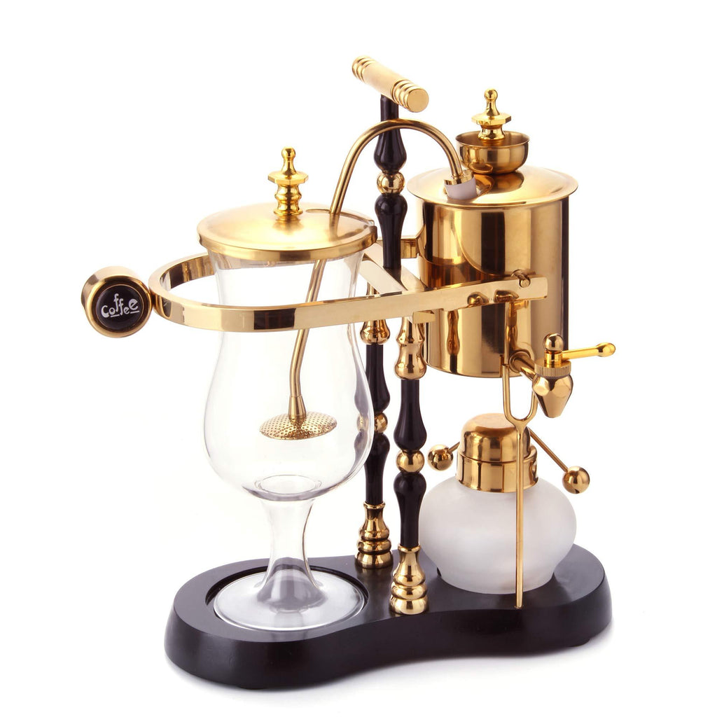 Diguo Belgian/Belgium Luxury Royal Family Balance Siphon/Syphon Coffee Maker. Elegant Double Ridged Fulcrum with Tee handle (Egyptian Black & Gold)