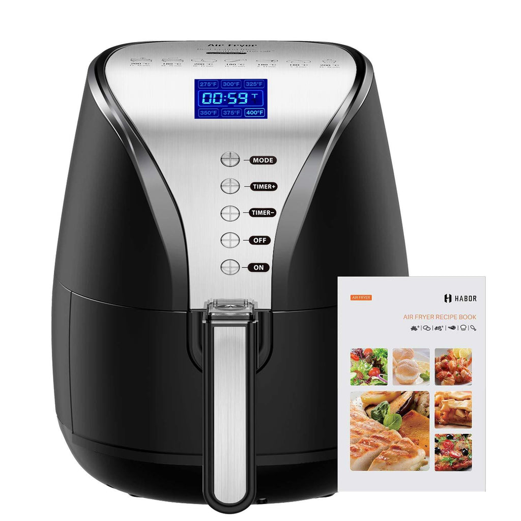 Habor Hot Air Fryer, 4QT(3.8L) Oilless Digital Air Fryer Oven Larger Oilless Cooker, Auto Off, Nonstick Basket, Dishwasher Safe, LCD Screen & Convenient Buttons, BPA Free, Cookbook Included, 1500W