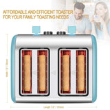 4-Slice Toaster, CUSINAID 4 Wide Slots Stainless Steel Toasters with Reheat Defrost Cancel Function, 7-Shade Setting, Blue