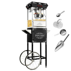 Olde Midway Vintage Style Popcorn Machine Maker Popper with Cart and 8-Ounce Kettle - Black