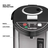 Chefman Instant Electric Hot Water Pot w/ Auto & Manual Dispense Buttons,  Auto-Shutoff, Easy View Water Level, Rotating Base, Safety Lock Prevents Spilling, UL Certified, Stainless Steel, 5.3L/5.6 Qt
