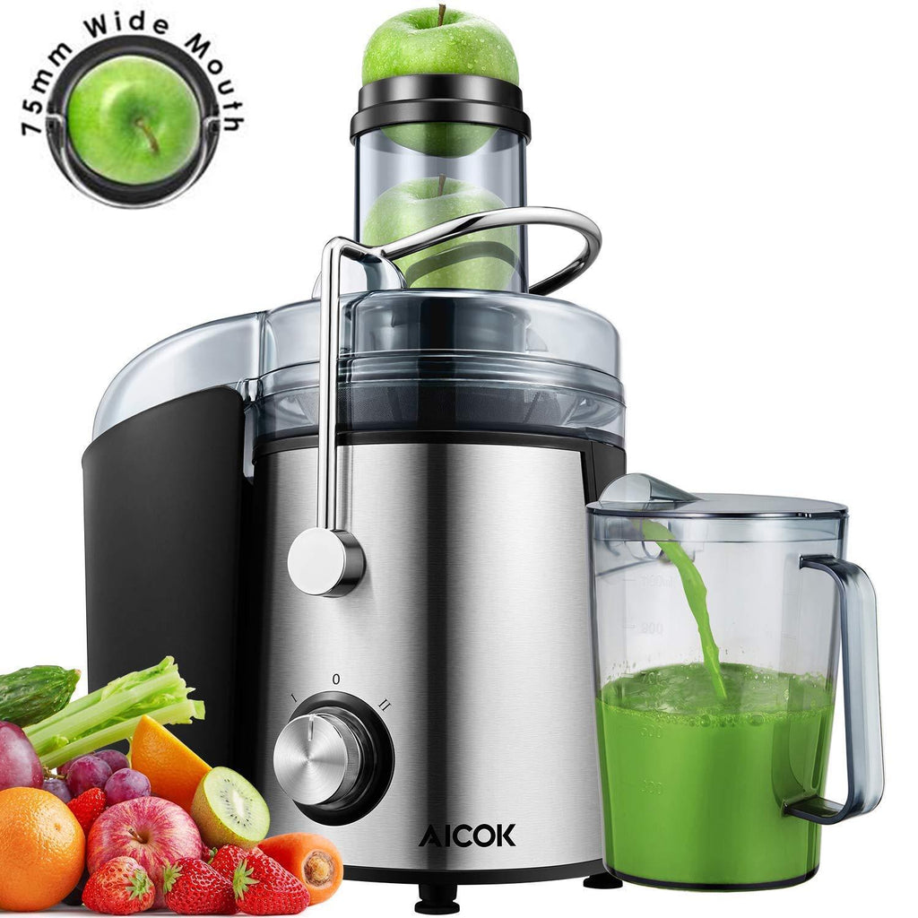 Juicer Aicok Juicer Machines Ultra 1000W Power, 75MM Wide Mouth Juice Extractor Centrifugal Juicer Easy to Clean, 2 Speed Fruit Juicer for Whole Fruit and Vegetables, Non-Slip Feet, Stainless Steel