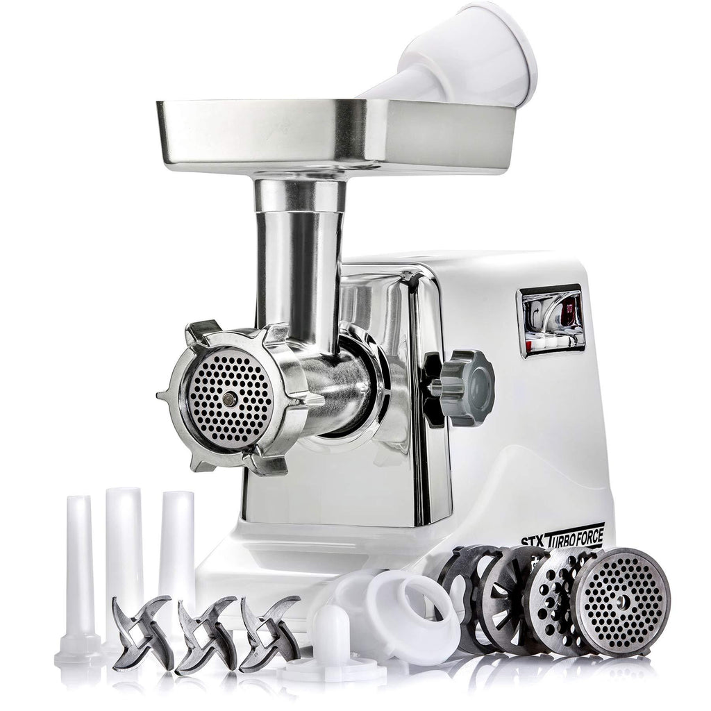 STX International STX-3000-TF Turboforce 3 Speed Electric Meat Grinder & Sausage Stuffer - Heavy Duty 1200 Watts - Size #12-4 Grinding Plates, 3 Stainless Blades, Sausage Stuffer & Kubbe Attachment