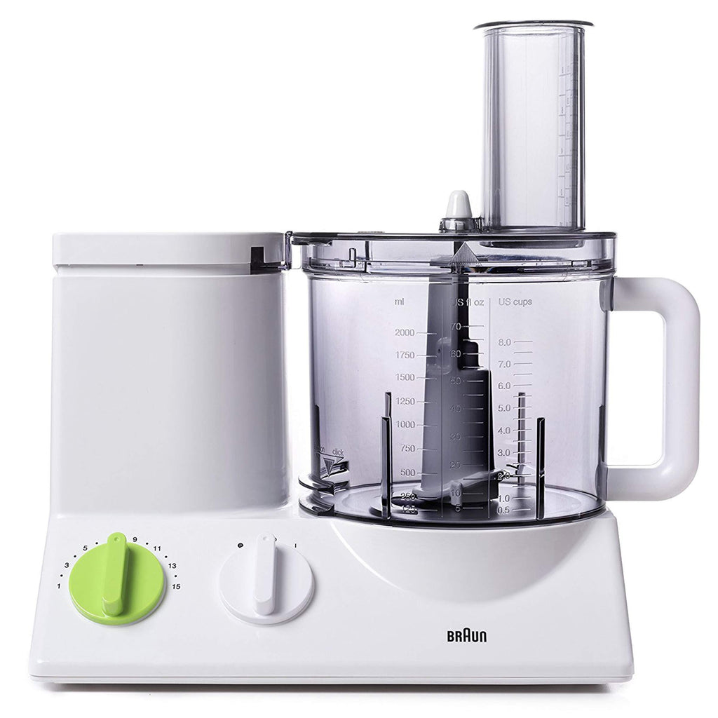 Braun FP3020 12 Cup Food Processor Ultra Quiet Powerful motor, includes 7 Attachment Blades + Chopper and Citrus Juicer , Made in Europe with German Engineering