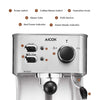 Espresso Machine, Cappuccino Coffee Maker with Milk Steamer Frother, 15 Bar Pump Latte and Moka Machine, Stainless Steel, Warm Top for Cup Placing, 1050W, by AICOK