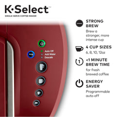 Keurig K-Select Single Serve K-Cup Pod Coffee Maker, With Strength Control and Hot Water On Demand, Vintage Red (Renewed)