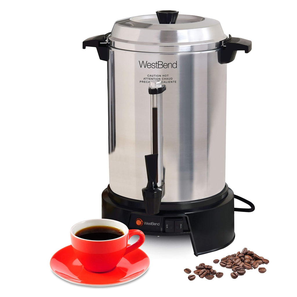 West Bend 13500 Highly-Polished Aluminum Commercial Coffee Urn Features Automatic Temperature Control Large Capacity with Quick Brewing Smooth Prep and Easy Clean Up, 55-cup, Silver