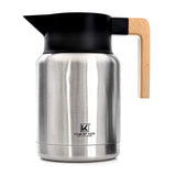 Premium Sturdy 50 oz Thermal Vacuum Carafe for Coffee Tea, Hot or Cold Drinks, Double Walled Stainless Steel Insulated, Beechwood Handle No-Drips Wide Mouth in a Gift Box