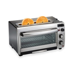 Hamilton Beach 2-in-1 Countertop Oven and Long Slot Toaster, Stainless Steel, 60 Minute Timer and Automatic Shut Off (31156), Large