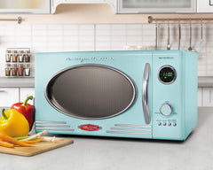 Nostalgia RMO4AQ Retro Large 0.9 cu ft, 800-Watt Countertop Microwave Oven, 12 Pre-Programmed Cookin Digital Clock, Easy Clean Interior, Aqua,