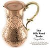 The Silk Road Trade - KS Series - NEW 2019-45oz Copper Pitcher and 7.7oz Cup Set with Lid, Moscow Mule Water Jug, Ice Tea and Juice Beverage, Desktop/Bedside Night Water Carafe Ayurvedic (Engraved)