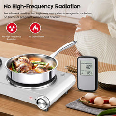 Techwood Hot Plate Electric Burner Countertop Burner Double Burner Infrared Ceramic Double Cooktop (900W & 900W) Cast Iron Outdoor Adjustable Temperature Control Brushed Stainless Steel Easy Clean