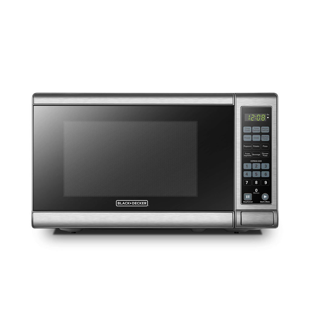 BLACK+DECKER EM720CB7 Digital Microwave Oven with Turntable Push-Button Door,Child Safety Lock,700W, Stainless Steel, 0.7 Cu.Ft