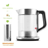 Viante Electric Kettle. Electric Glass Tea Kettle Heater with Digital Temperature Controls. Programs for your favorite teas & Coffee. Removable Tea Infuser. Stainless Steel Glass Boiler. BPA-FREE